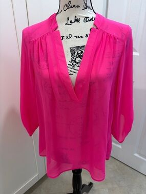 Women's Hot Pink V-Neck Lightweight Blouse
